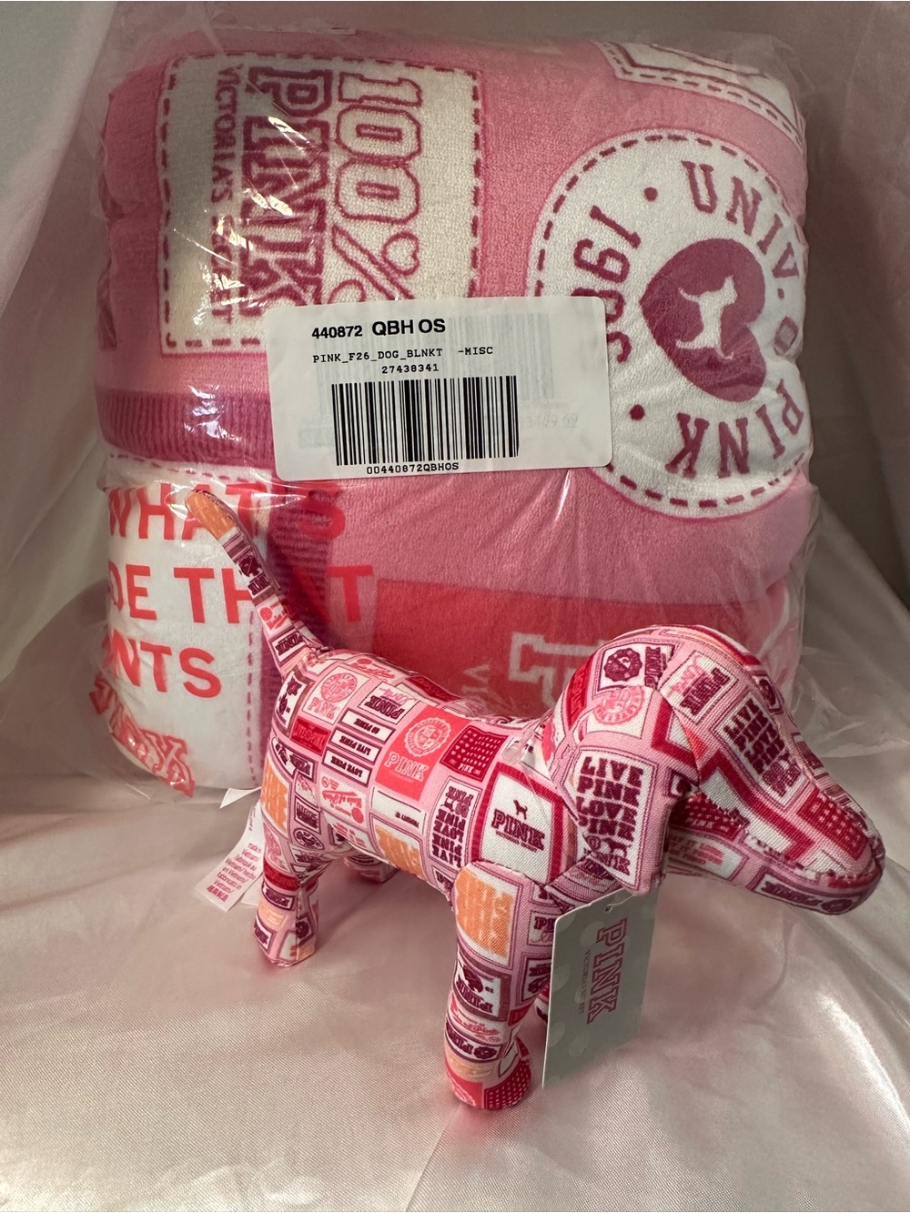 Victoria's Secret PINK Victoria's Secret Plush Pink Dog & Throw Blanket Bundle